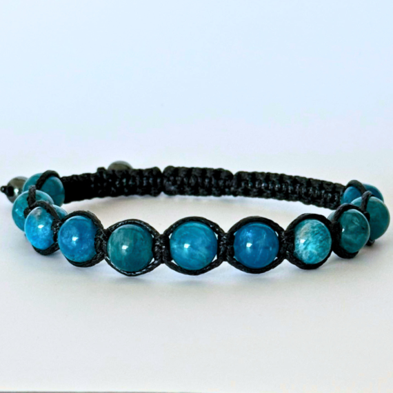 Brățara handmade cu Apatit Albastru, reglabilă, sfere de 8mm