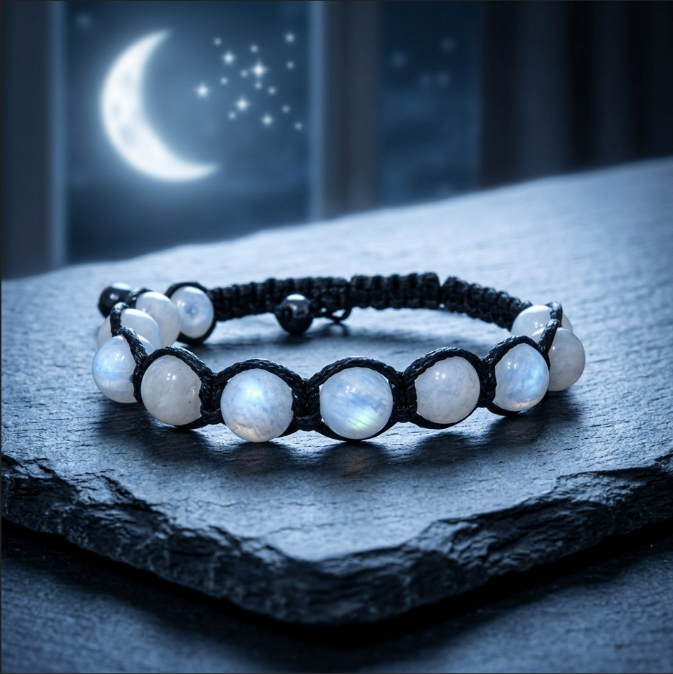 Brățara handmade cu Piatra Lunii, reglabilă, sfere de 8mm, pentru echilibru, calm, intuiție - imagine 3