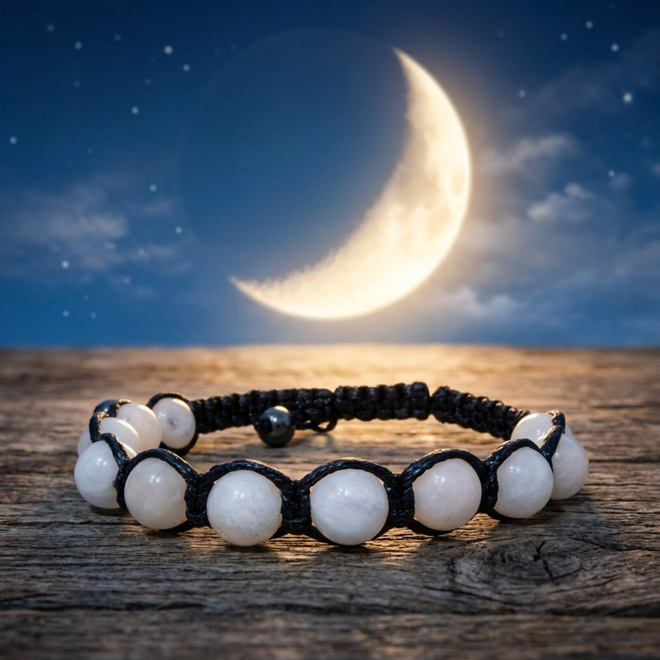 Brățara handmade cu Piatra Lunii, reglabilă, sfere de 8mm, pentru echilibru, calm, intuiție - imagine 4