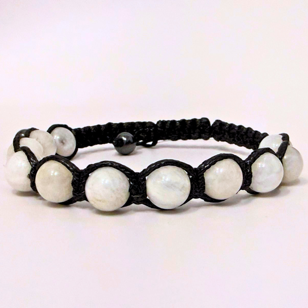 Brățara handmade cu Piatra Lunii, reglabilă, sfere de 8mm, pentru echilibru, calm, intuiție